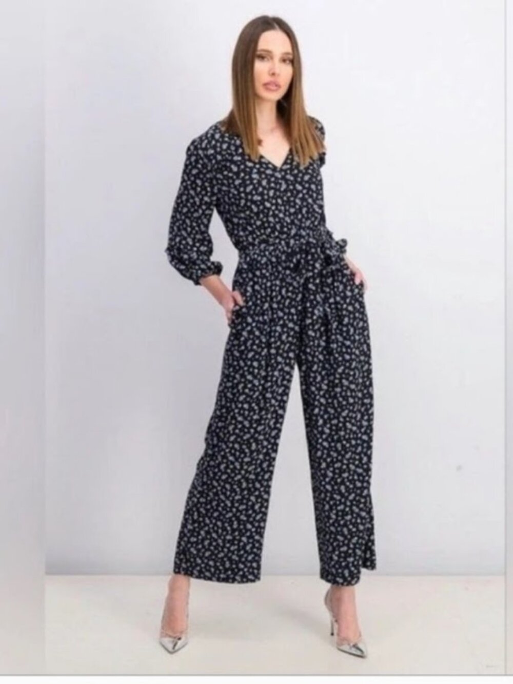 Madewell Ditsy Navy Floral Wide Leg Jumpsuit Romper Ruffles Boho Travel Large